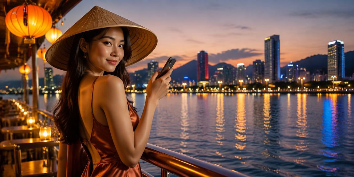 Người dùng trải nghiệm casino di động tại Đà Nẵng với nón lá truyền thống